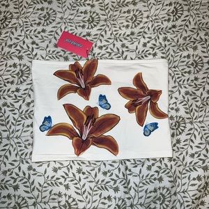 Edikted Tiger Lily Butterfly Print Cotton Tube Top NWT